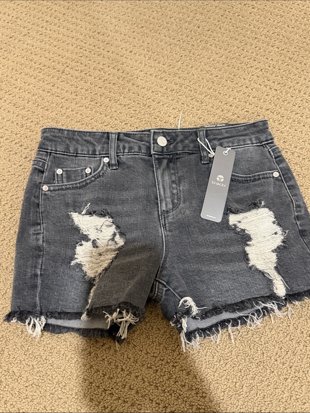 Tractr Girls Distressed Black Denim Shorts